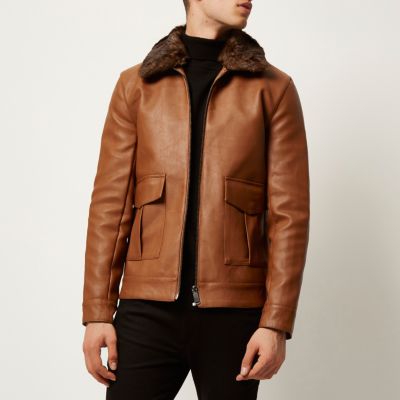 Brown leather-look jacket